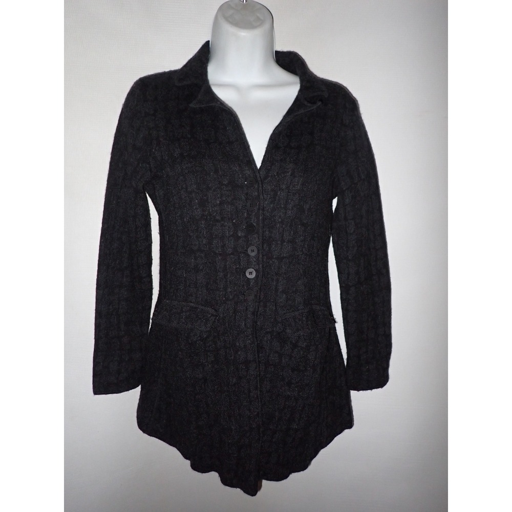 Eileen Fisher Cardigan Knit‎ Blazer Women PS Dark Gray Wool Knit Buttons Boho